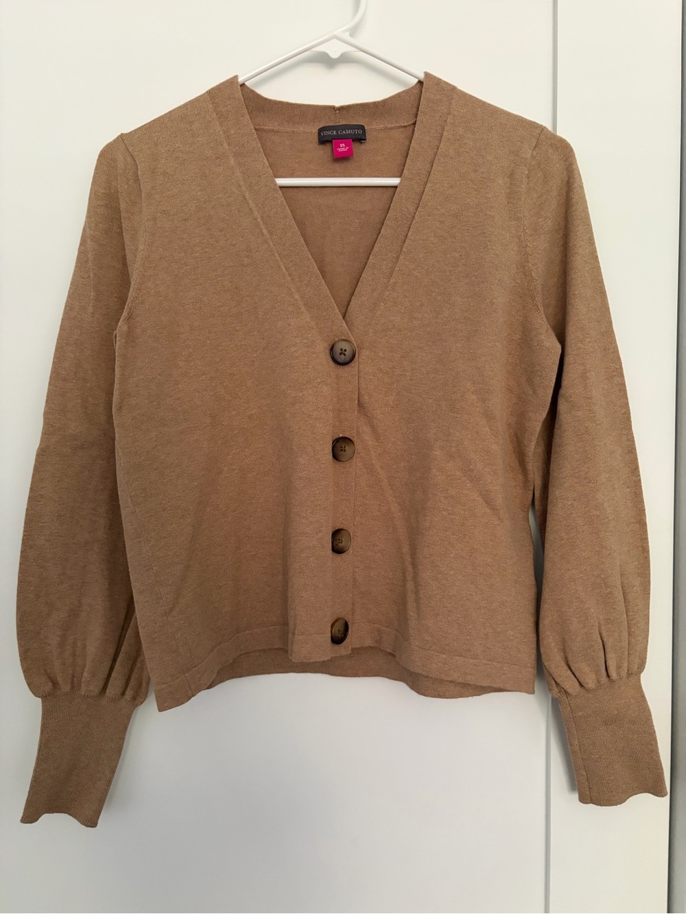 Vince Camuto Camel/Tan Button-Front V-Neck Cardigan